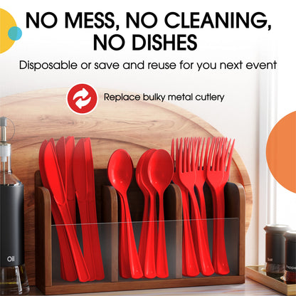 Exquisite Red Plastic Spoons 50 Pieces Red Spoons Disposable Utensils Heavy Duty Plastic Cutlery Set Disposable Cutlery Sets Flatware Sets Silverware Set For Party Supplies & Party Tableware