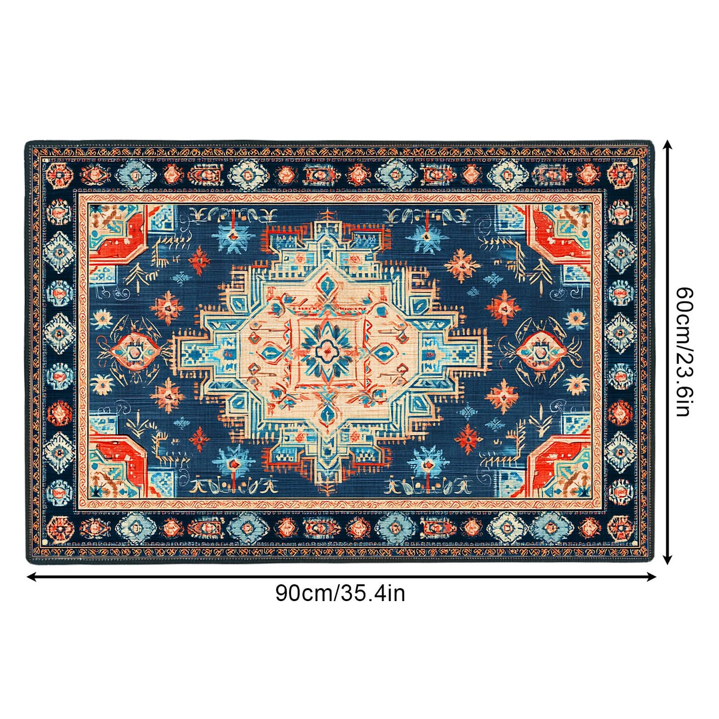 Navy Blue Coral Tribal 2x3 Entry Rug,Washable Small Rugs for Entryway Kitchen Bathroom Door Mat Indoor Entrance,Non Slip Rubber Backing,Stain & Fade Resistant,Bohemian Southwestern Decor
