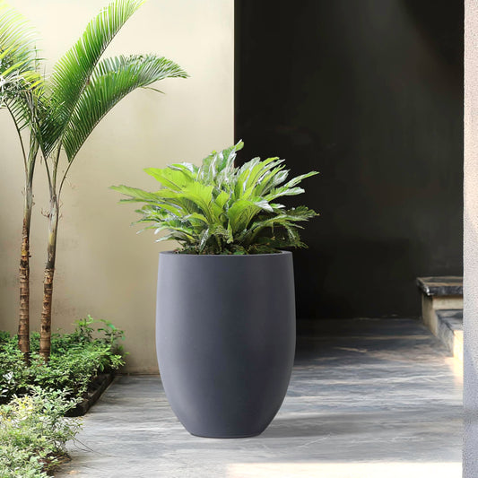 Kante 21.7" H Round Charcoal Concrete/Fiberglass Indoor Outdoor Modern Tall Planter