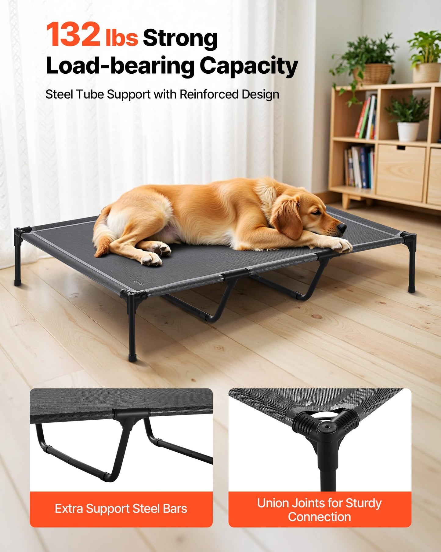 VEVOR Elevated Dog Bed for Large Dogs, Portable Raised Dog Cot with Steel Metal Frame and Breathable Teslin Mesh, Indoor & Outdoor Pet Cooling Raised Hammock Bed, XL, Gray