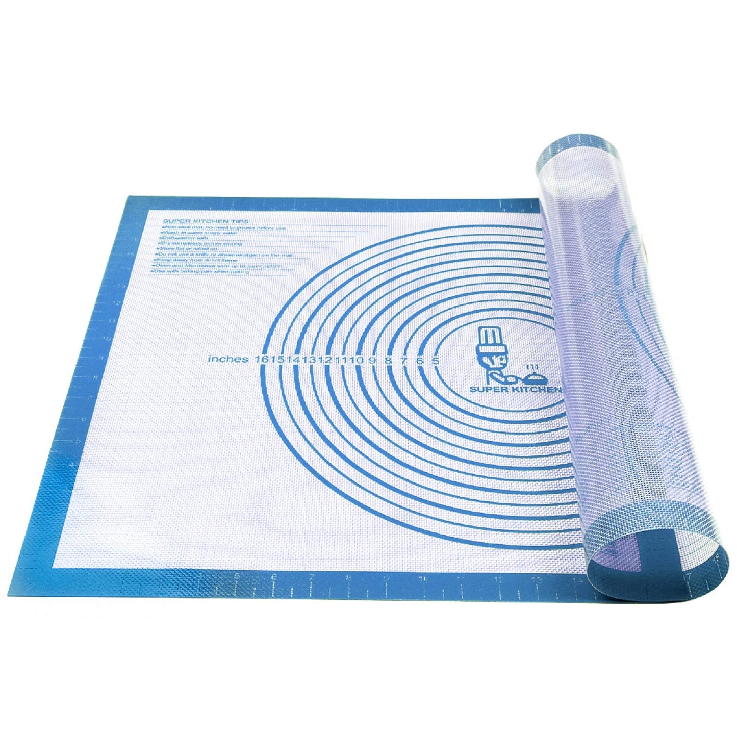 Nonstick Silicone Pastry Mat Extra Large with Measurements 28''By 20'' for Silicone Baking Mat, Counter, Dough Rolling,Fondant/Pie Crust By Folksy Super Kitchen (20×28, Blue)