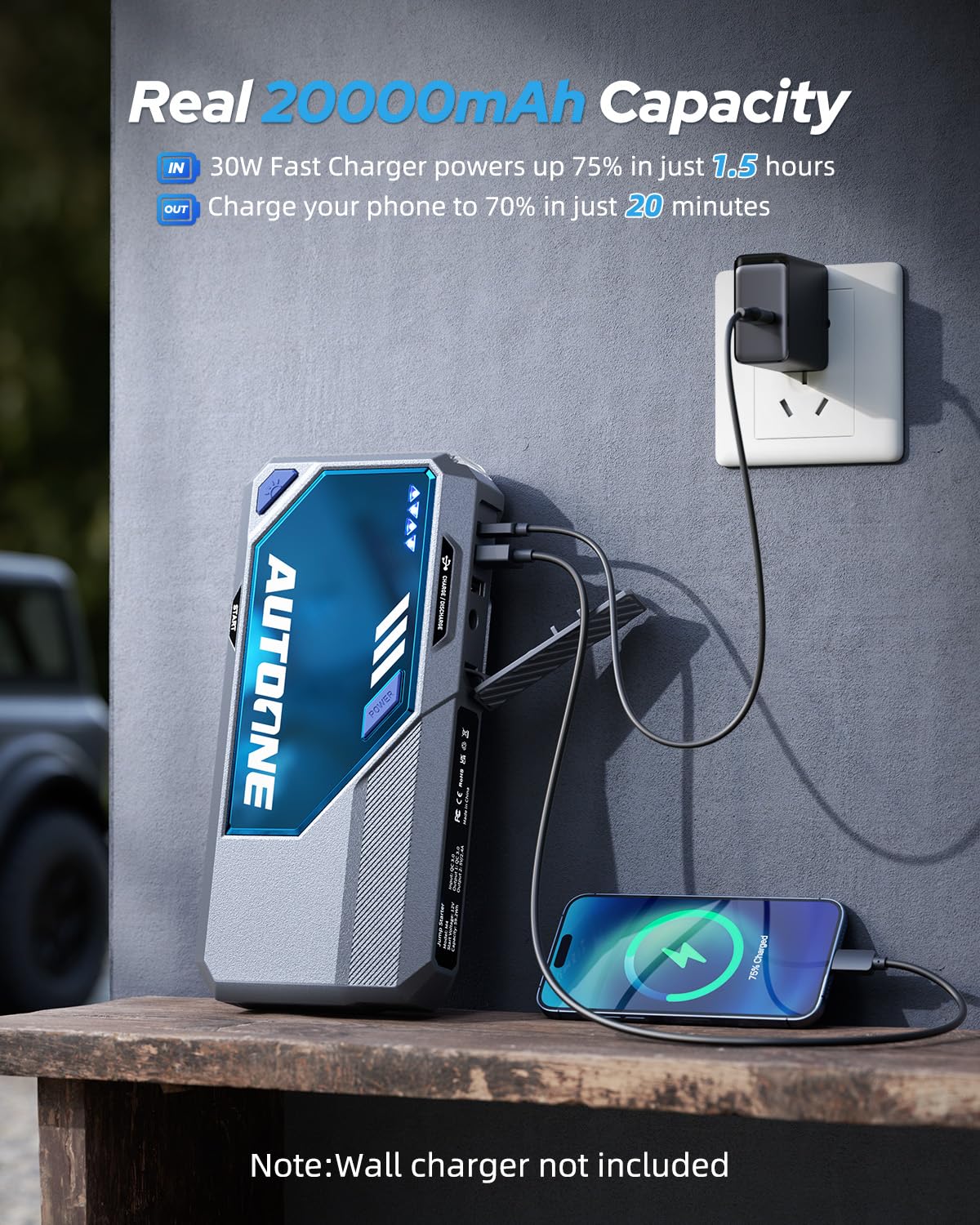 AUTOONE M5 8500A Car Jump Starter 12V Battery Jumper Starter Portable (All Gas/All Diesel) 168W DC Jump Box for Car Battery with Built-in Booster, Type-C Fast Charge & Jumper Cables Jump Pack