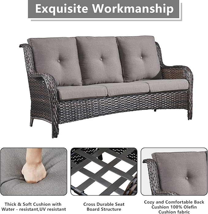 Rilyson Wicker Patio Furniture Set - 6 Piece Rattan Outdoor Sectional Conversation Sets with 2 Rocking Swivel Chairs,2 Ottomans and 2 Sofa for Porch Deck Garden(Brown/Grey)