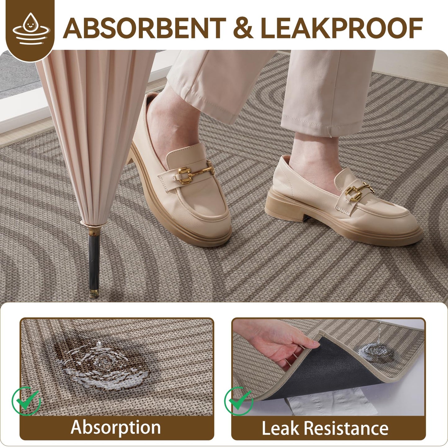 QiCaiJia Front Door Mat 31''x47'', Absorbent Dirt Resist Washable Non Slip Low-Profile Indoor Doormat, Easy Clean Welcome Entryway Door Mats, Brown