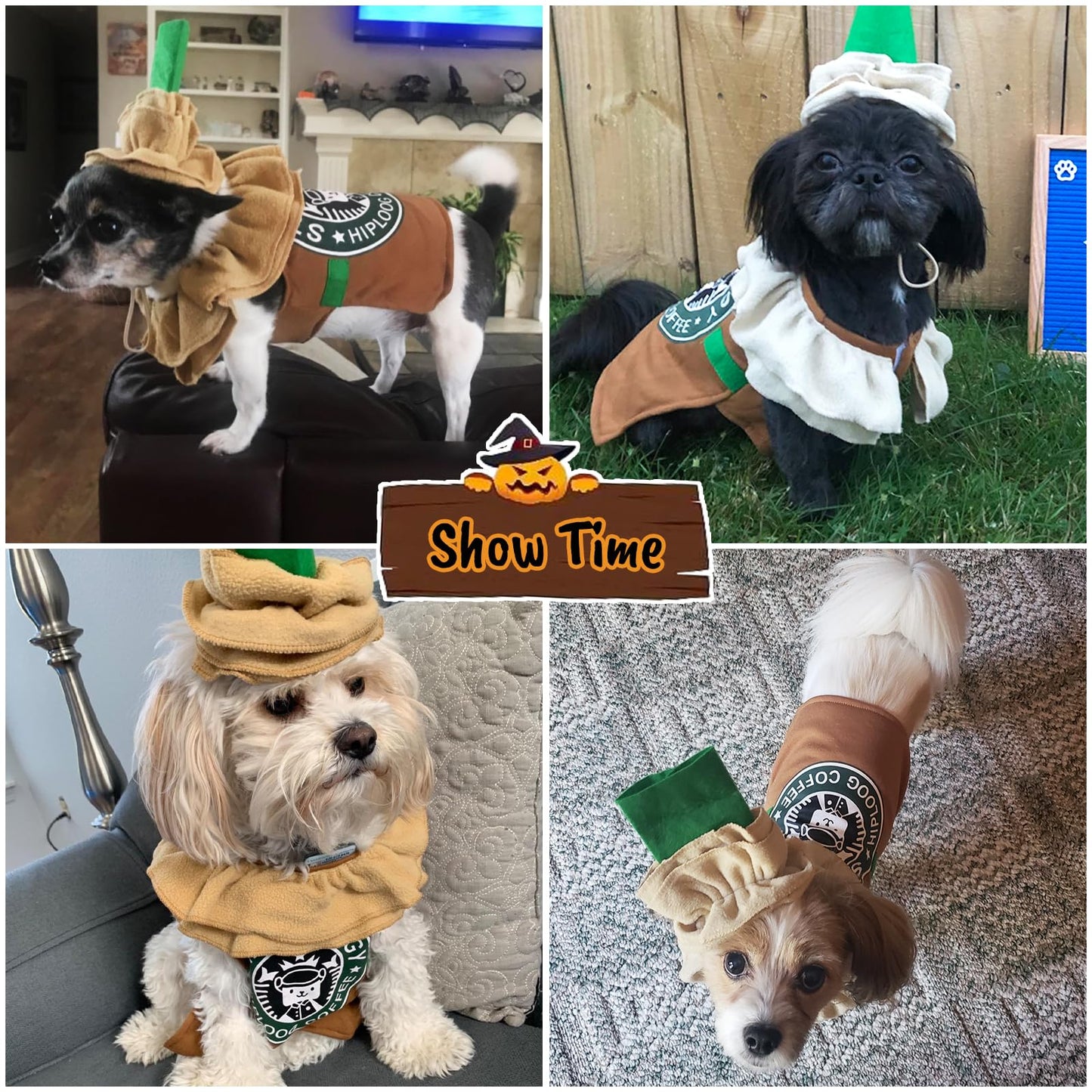 Latte Coffee Dog Costume - Dog Halloween Costume Pet Cosplay Clothes for Small Medium Dogs Puppies Cats for Christmas Birthday Party Photo Props Dress up Accessories Parade Halloween Decorations