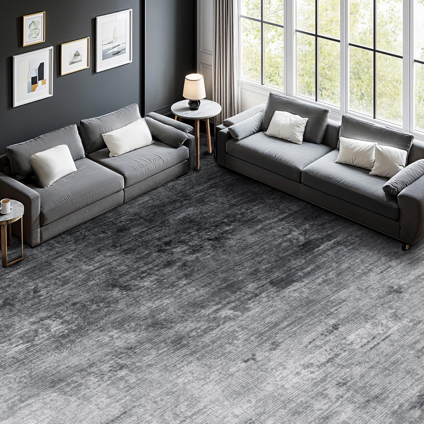 LIANLAM Washable Rug 9x12 Area Rugs for Living Room - Stain Resistant Non-Slip Backing Boho Rug for Bedroom,Durable & Ultra-Thin Vintage Large Area Rug(9x12,Gray)