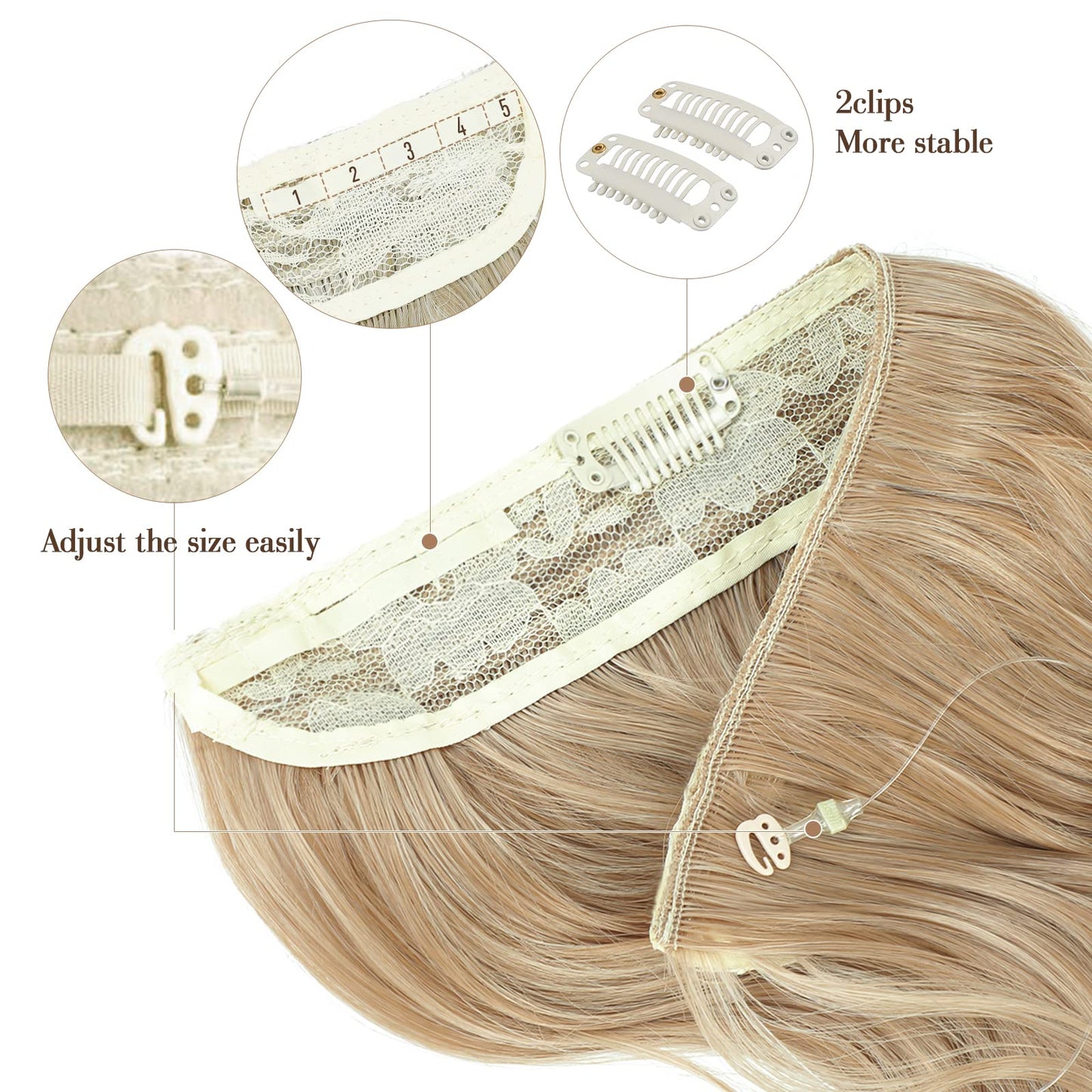 Ms TAj Halo Hair Extensions clip in hair extensions Natural Blonde with Dark Root 20 inch with Adjustable Size Removable Clips Invisible Secret Synthetic Hairpiece for Women