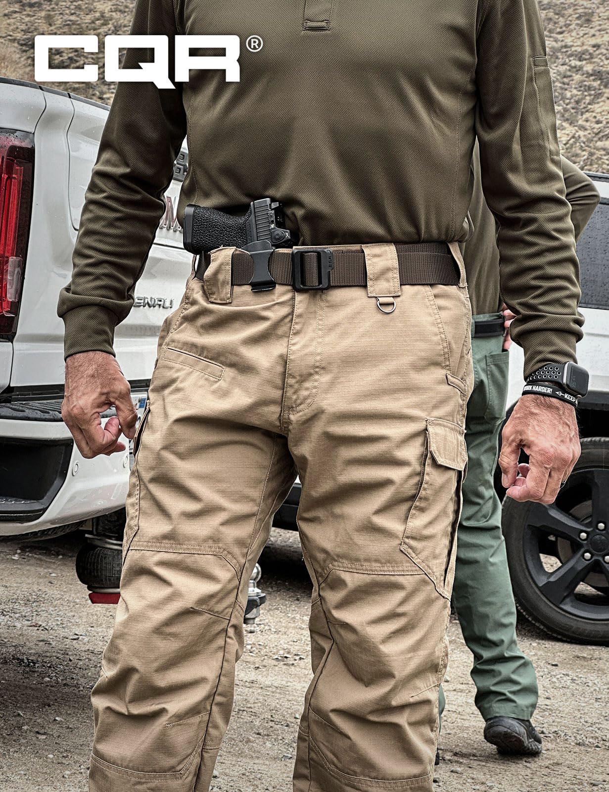 CQR Men's Tactical Pants, Water Resistant Ripstop Cargo Pants, Lightweight EDC Work Hiking Pants, Outdoor Apparel, Raider Mag Pocket Khaki, 36W x 34L