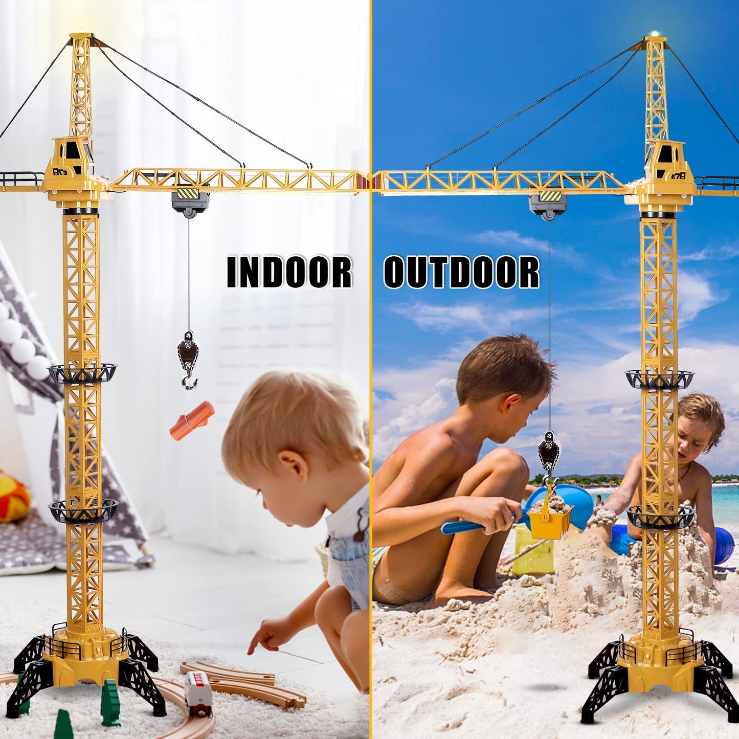 deAO Remote Control Crane Toy for Kids, 2.4G RC Construction Vehicle with Sound and Lights, Electric Crane Tower Toy with 680° Rotation & Adjustable Height for Boys Girls Ages 3+