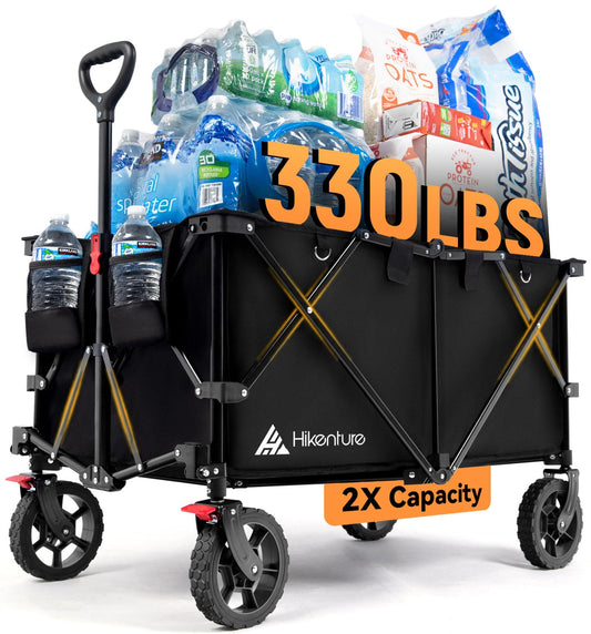 Hikenture Folding Wagon Cart, Portable Large Capacity Beach Wagon, Heavy Duty Utility Collapsible Wagon with All-Terrain Wheels, Outdoor Garden Cart Foldable Wagon for Sports, Shopping, Camping(Black)