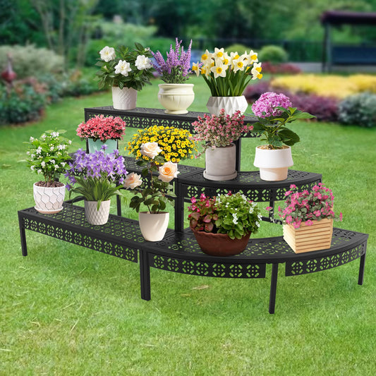 TrueyEssence 3 Tier Metal Plant Stand, Ladder Flower Pot Holder Corner Step Storage Display Rack for Garden Patio Balcony Indoor/Outdoor Black