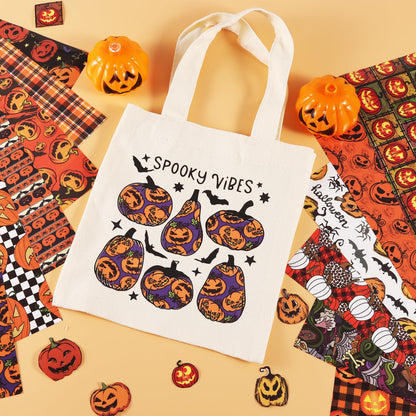 HTVSTD Halloween Pumpkin HTV Vinyl - 12 Sheets (12'' x 10'') Pumpkin HTV Heat Transfer Vinyl Patterned Iron On Vinyl for T-Shirts