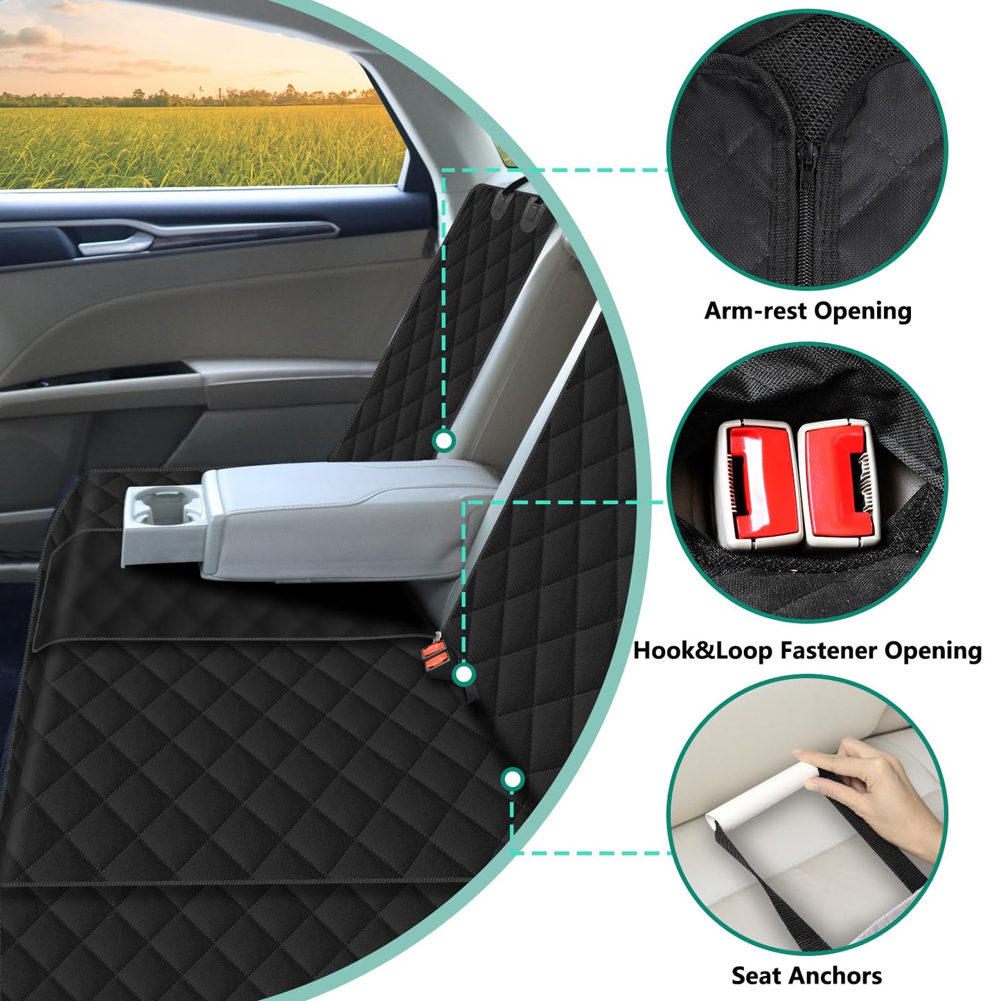 Lydonberg Dog Car Seat Covers, Waterproof Nonslip Scratch-proof Washable Rear Seat Protector with Side Flaps Arm-Rest Opening, Universal for Car, Trucks, SUV(Black)