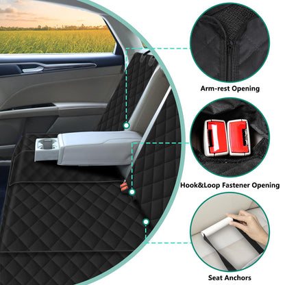Lydonberg Dog Car Seat Covers, Waterproof Nonslip Scratch-proof Washable Rear Seat Protector with Side Flaps Arm-Rest Opening, Universal for Car, Trucks, SUV(Black)
