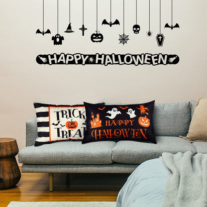 2 Pieces Happy Halloween Pillow Covers 12 x 20 Inch Ghost Jack-o'-Lantern Bat Cushion Cover Rectangular Halloween Throw Pillow Case Decoration for Bed Sofa Home