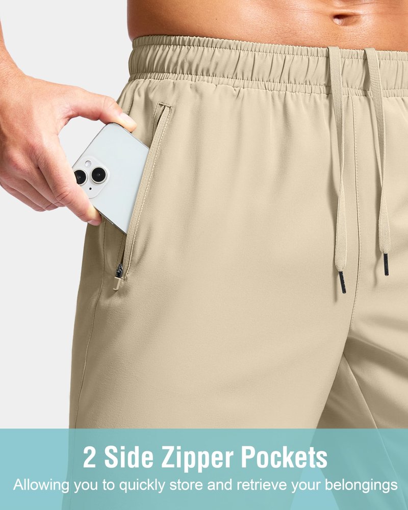 G Gradual Men's Athletic Running Shorts with Zipper Pockets Quick Dry 7"/ 5"/ 9" Workout Gym Shorts for Basketball Hiking(Khaki,9M)
