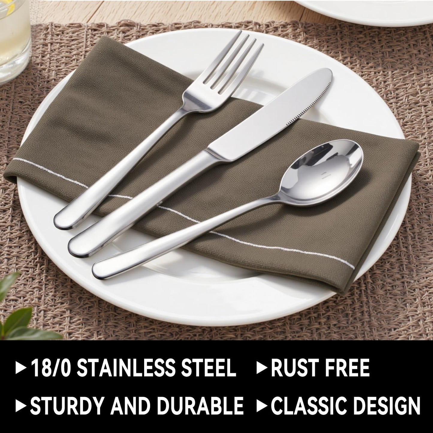49-Piece Stainless Steel Silverware Set with Cutlery Organizer, Service for 8 with Steak Knives and Kitchen Utensils
