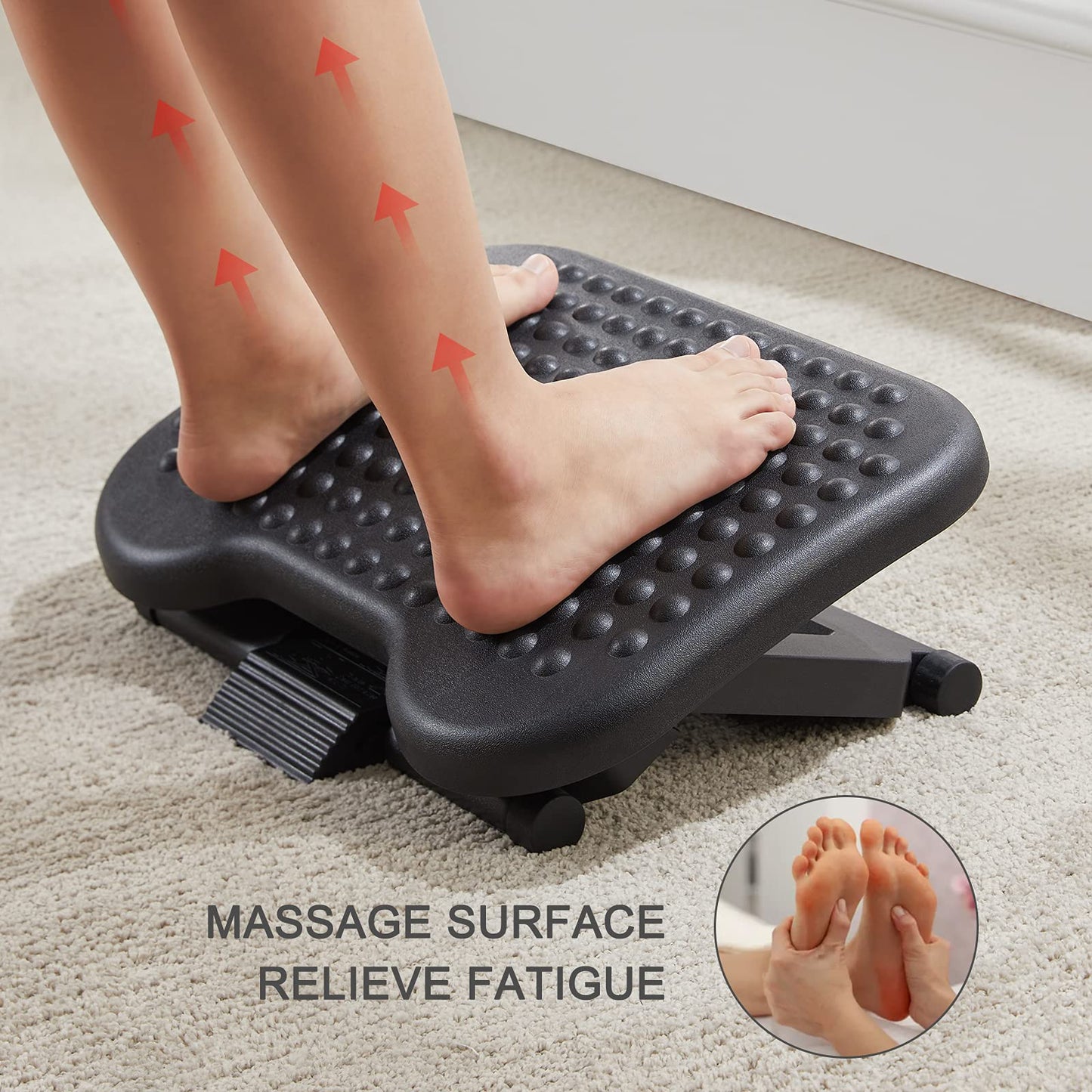 HUANUO Adjustable Under Desk Footrest, Foot Rest for Under Desk at Work with Massage, Foot Stool with 3 Height Position & 30 Degree Tilt Angle Adjustment for Home, Office