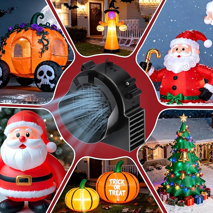 2-Pack Inflatable Fan Replacement, 1.5A Air Fan Blower with 2.0A Adapter and 5 LEDs Bulbs Light Strings for Halloween, Thanksgiving and Christmas Inflatables (IP68 Waterproof, 5.0 * 5.0'')