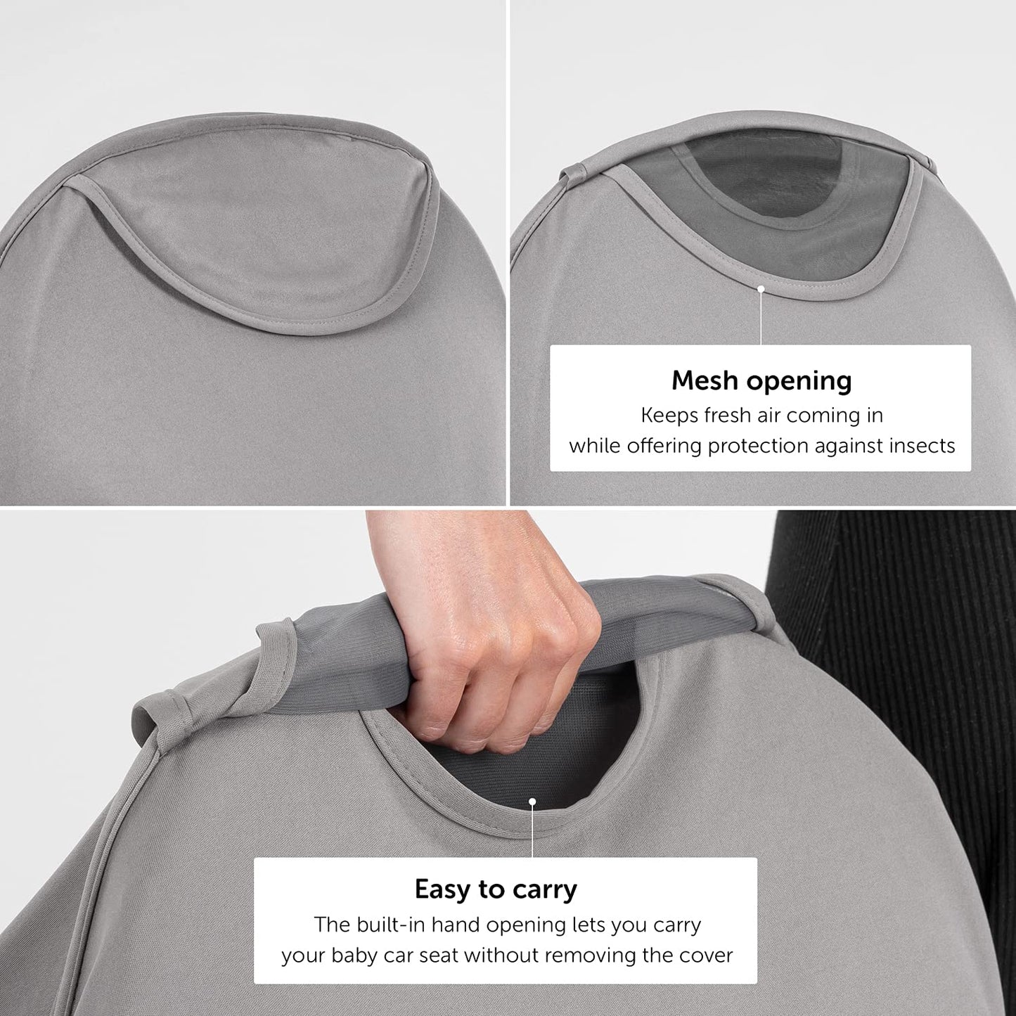 Zamboo - 3 in 1 Universal Car Sun Shade for Baby with UV Protection 50, Baby Mosquito Net and Blackout Cover in one Car Seat Accessory (Grey)