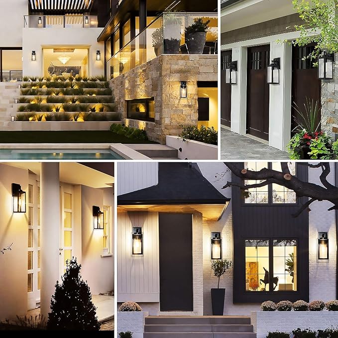 2-Pack 14'' Dusk to Dawn Outdoor Wall Light Fixtures, Exterior Lighting Fixtures Wall Mount, Waterproof Porch Lights Outdoor Wall Sconces Lanterns, Black Outside Lights for House Front Door Garage