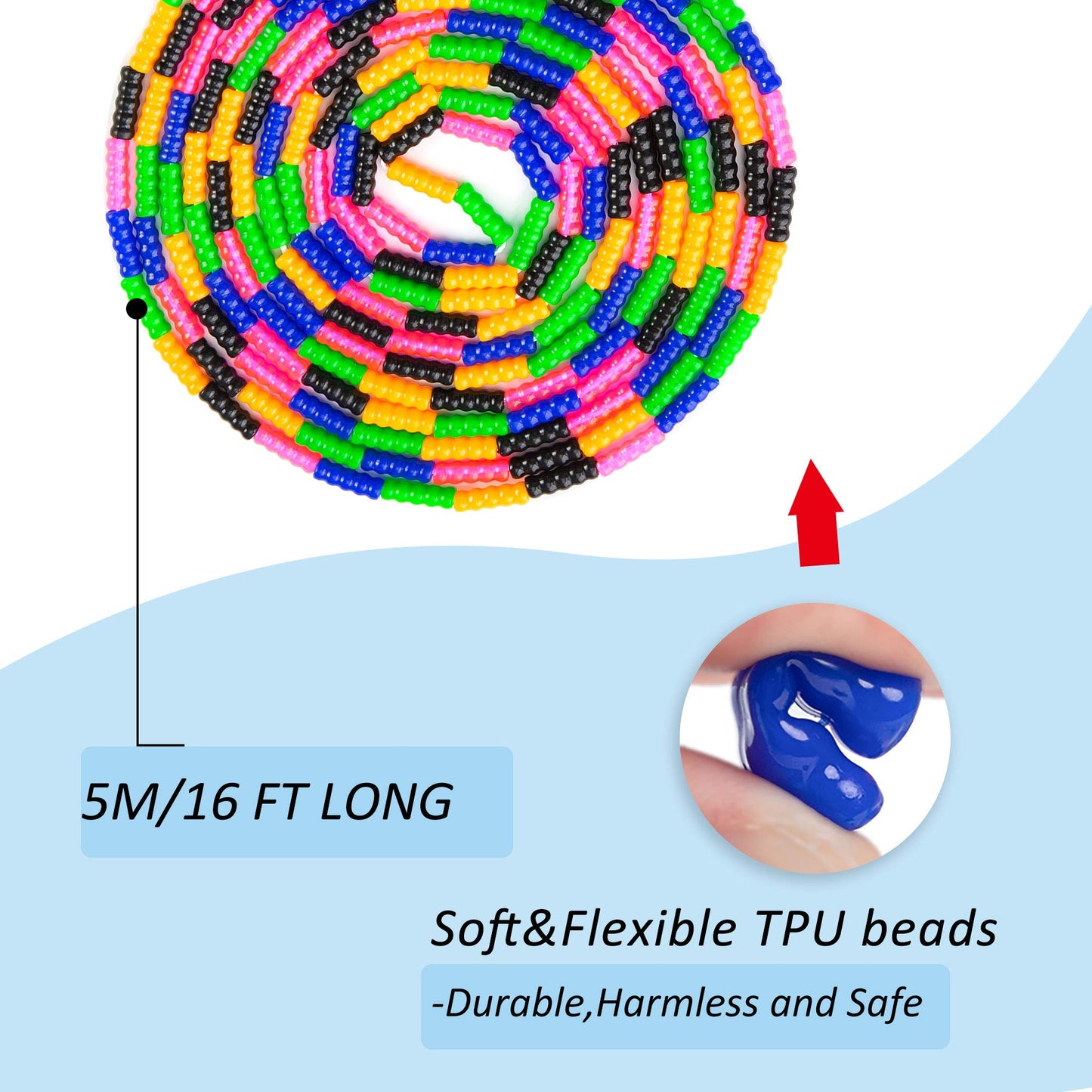 Long Double Dutch Jump Rope 16 Ft 2 Pack, Jump Rope for Kids Adults, Beaded Segmented Skipping Rope