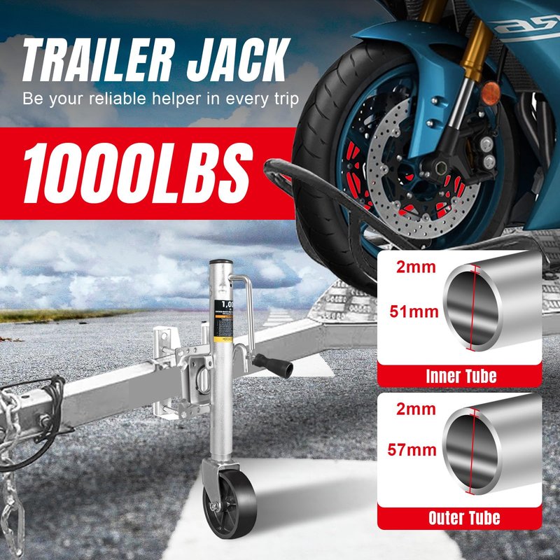 Big RED Boat Trailer Jack with 6-Inch Single Wheel,1000 Lbs Capacity Swing-Back Bolt-On Heavy Duty Swivel Trailer Jack,ATR39001R