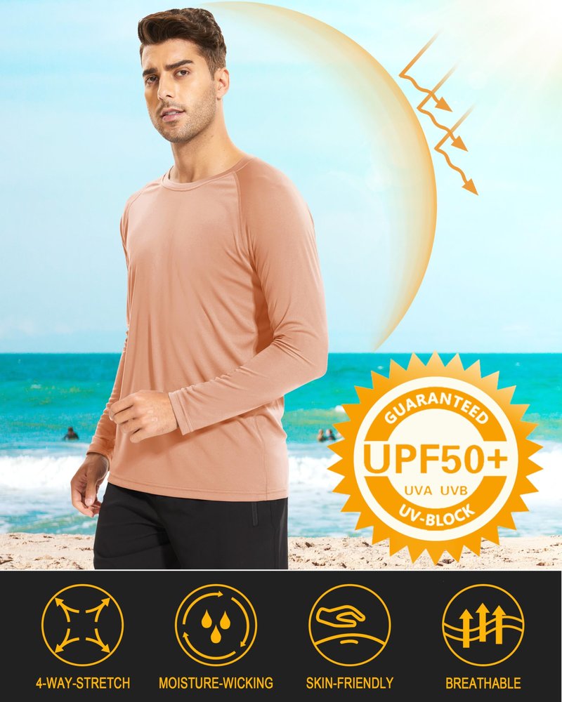 MAGCOMSEN Long Sleeve Shirts for Men Sun Protection UPF50 Athletic T-Shirt Fishing Shirts for Men Summer Apricot,3XL