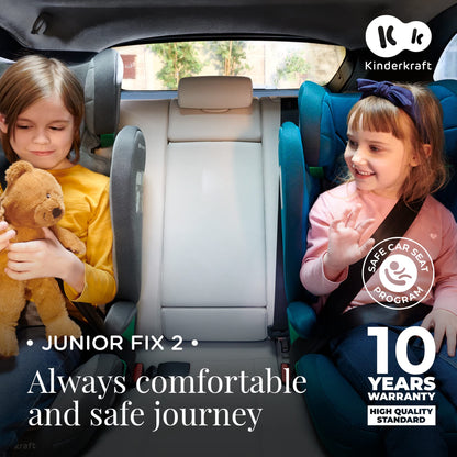Kinderkraft JUNIORFIX2 Car Seat for 4-12 Years, I-Size 100-150 cm, Group 2/3, Toddler car seat with Isofix, Adjustable Headrest, Reinforced Side protections, Wide and Comfortable seat, Gray