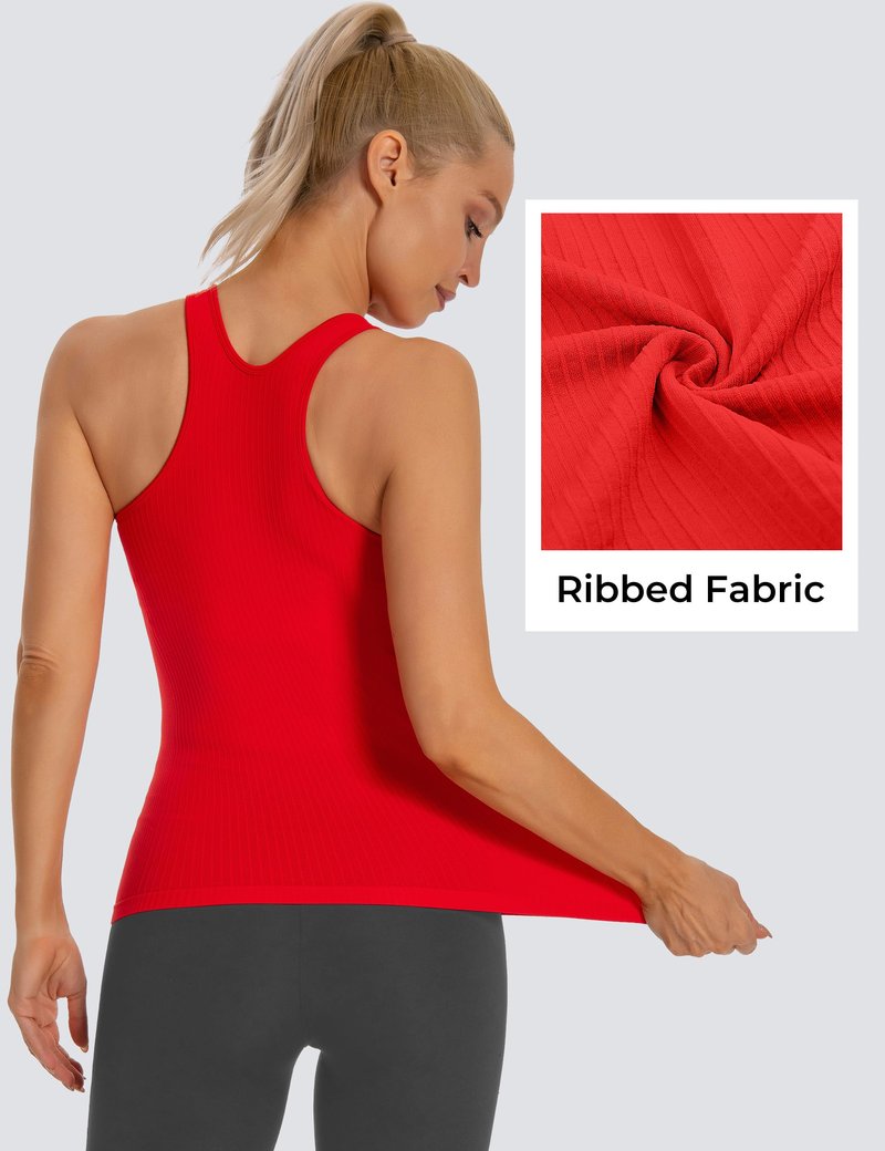 MathCat Seamless Workout Tank Top for Women with Built in Bra, Padded Racerback Ribbed Athletic Yoga Camisole Red