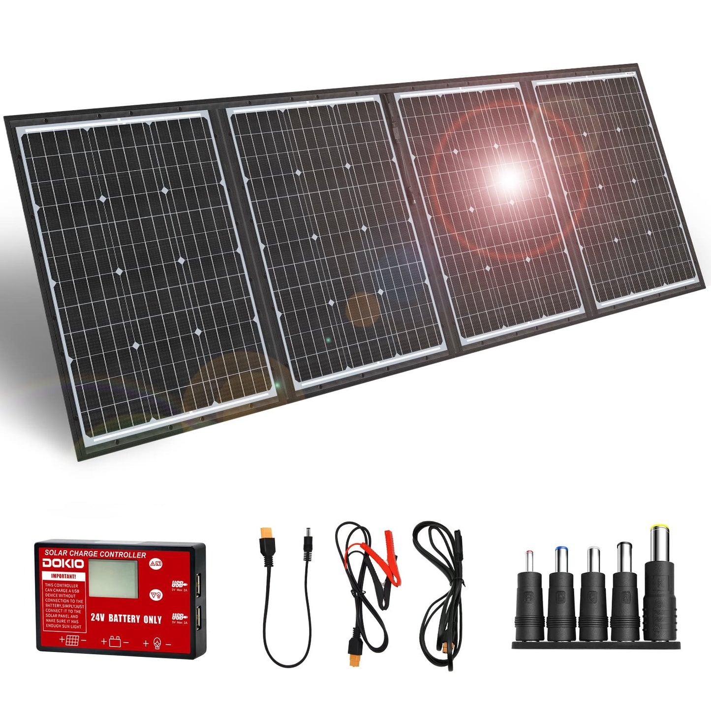 DOKIO 200W 36V Black Portable Solar Panels Kit Folding Solar Charger for 24v Batteries/Power Station AGM LiFePo4 RV Camping Trailer Car Marine