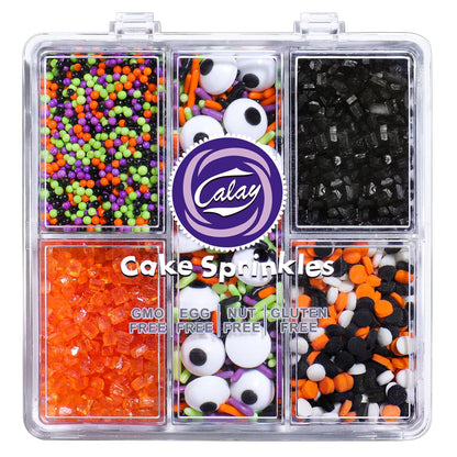 Halloween Sprinkles Edible, 5oZ Fall Eyeball Sprinkles for Cake Decorating with White Black Orange Confetti Nonpareils Jimmies and Sugar, Cupcakes Cookie Ice Cream Baking Toppings