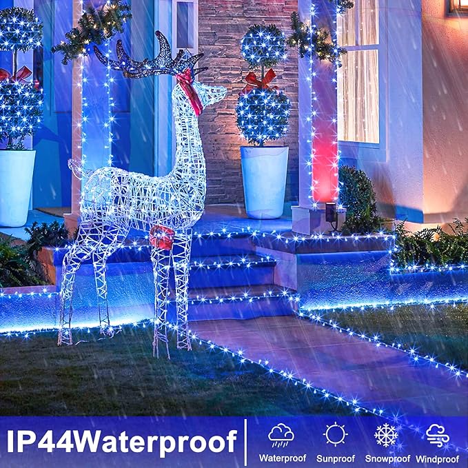 120 LED Blue Christmas Lights Outdoor, 40ft Clear Wire Blue String Lights 8 Modes, Plug in Waterproof Fairy String Light for Indoor Christmas Tree Bedroom Decorations