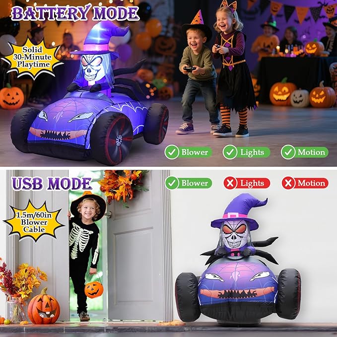 KLYLOP Halloween Toys for Kids, Halloween Inflatables Kids Toys with 3.5FT Remote Control Skull Toys Car, Blow Ups Yard Decor with Built-in LEDs for Holiday Decorations Outdoor for Children