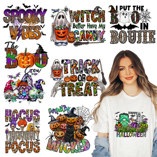 Kaciola 9 Sheets Halloween Iron on Transfers, Ghost DTF Transfers Ready to Press Iron on Decals for T Shirts Hoodie DIY Crafts