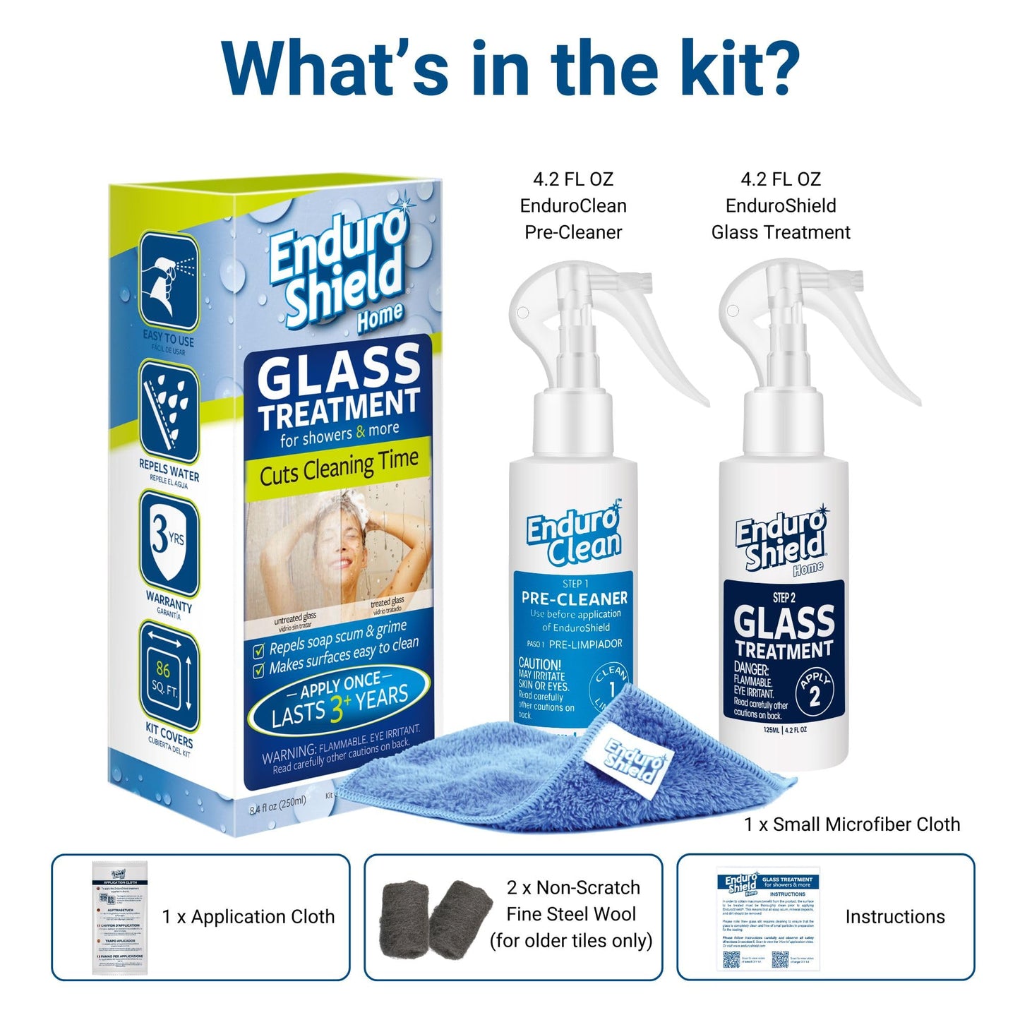 EnduroShield Glass Treatment Kit - Advanced Protection for Glass Surfaces - Repels Soap Scum, Grime & Dirt Without Harsh Chemicals - 4.2 fl oz