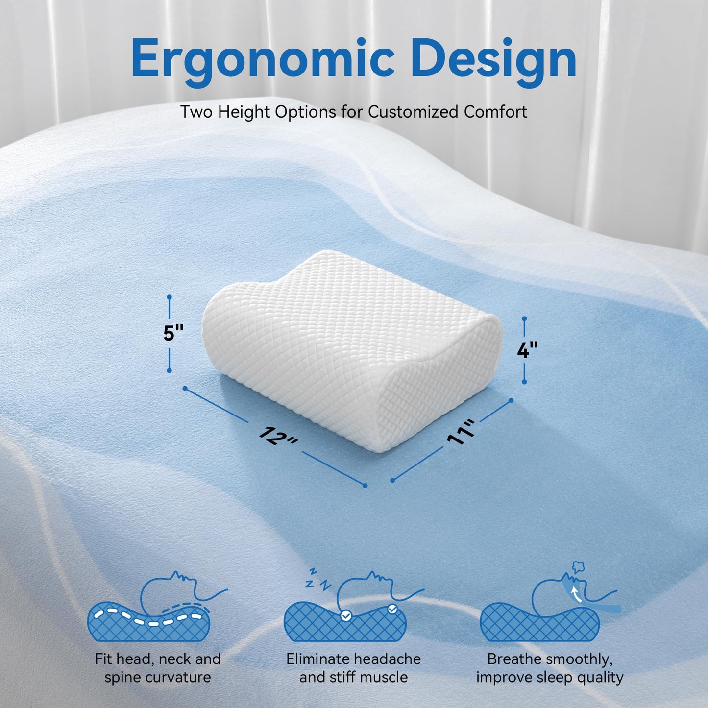 AM AEROMAX Travel Contour Memory Foam Pillow, Cervical Pillow for Neck Pain Relief, Neck Orthopedic Sleeping Pillows for Side, Back and Stomach Sleepers.