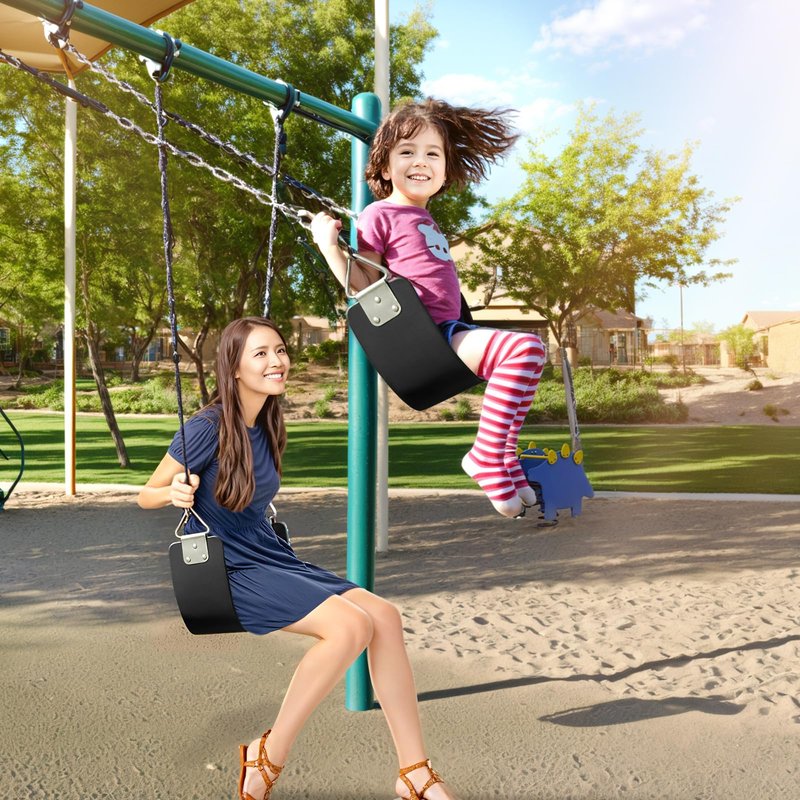 2 Pcs Swing Seat with Metal Triangle Ring 30.4 x 5.9 Inch, Support 300lb, Heavy Duty Swing Set Replacement Accessories for Kids & Adults Outdoor, Playground,Trees, Backyard (Black)