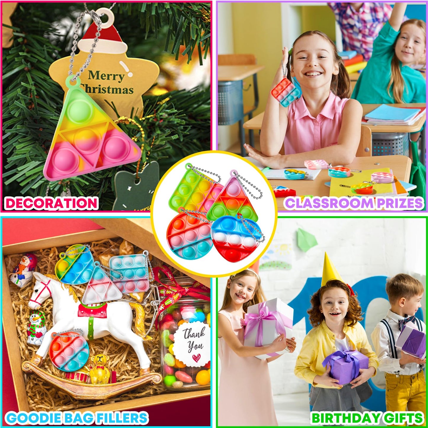 FIDWOD 32PCS Party Favors for Kids: Mini Pop Keychain Toys Pack - Bubble Sensory Stocking Stuffers for Boys & Girls - Stress Relief Classroom Supplies Prizes Gifts- Birthday Goodie Bags Box