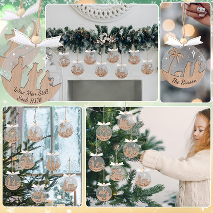 GuassLee 16pcs Nativity Christmas Ornaments - 3D Wooden Acrylic Cut File Nativity Scene Christmas Crafts Ornaments for Kids Tree Indoor Decorations