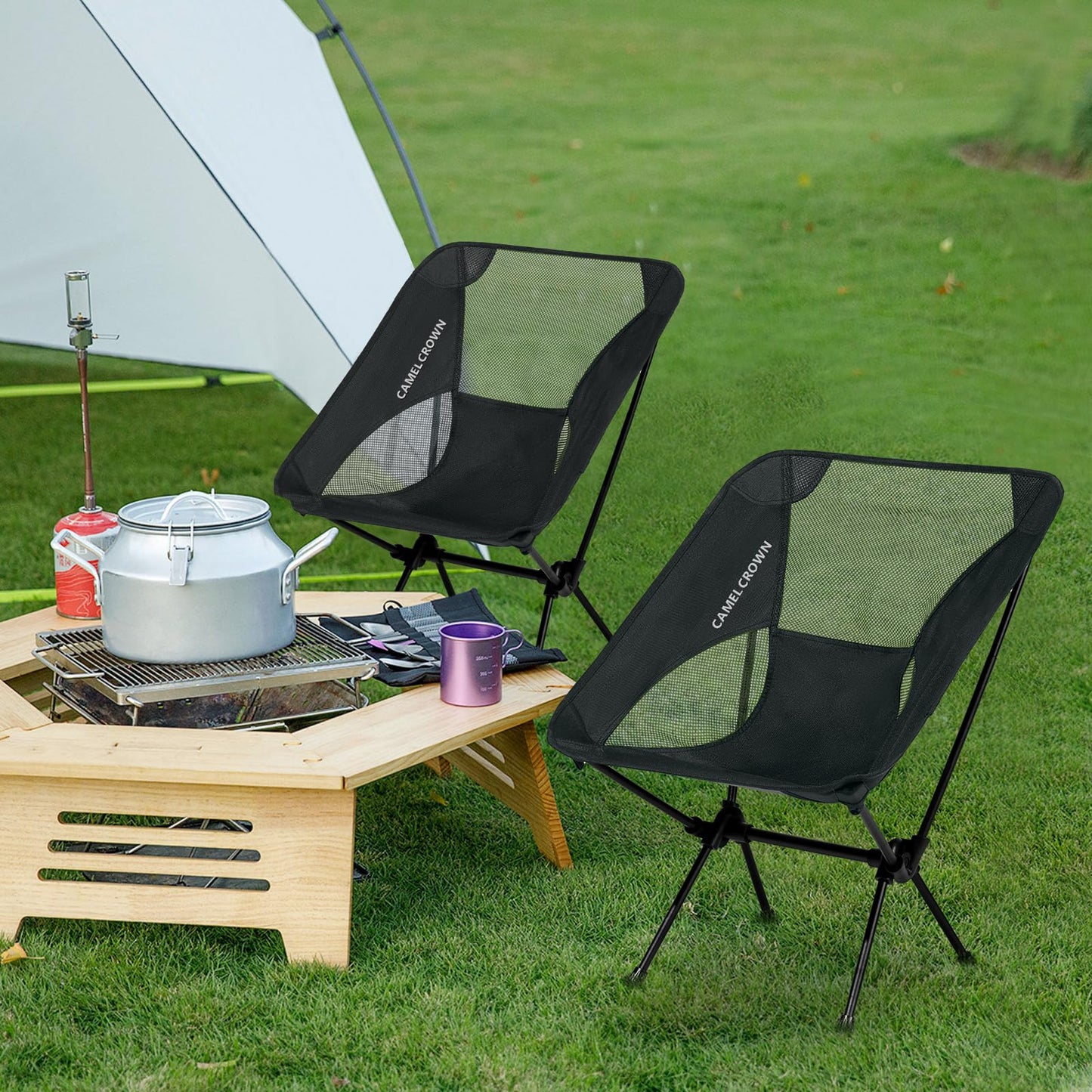 CAMEL CROWN Portable Camping Chair Lightweight Compact Folding Chair Mesh for Outdoor Camp Travel Beach Picnic Festival Hiking Backpacking Black