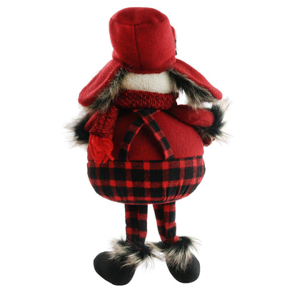 Houwsbaby Christmas Decoration Handmade Plush Snowman Figurines Hold a Gift in Overalls Home Desktop Collectible Stuffed Dolls Holiday Party Supplies Sitting Table Ornament Red 17''