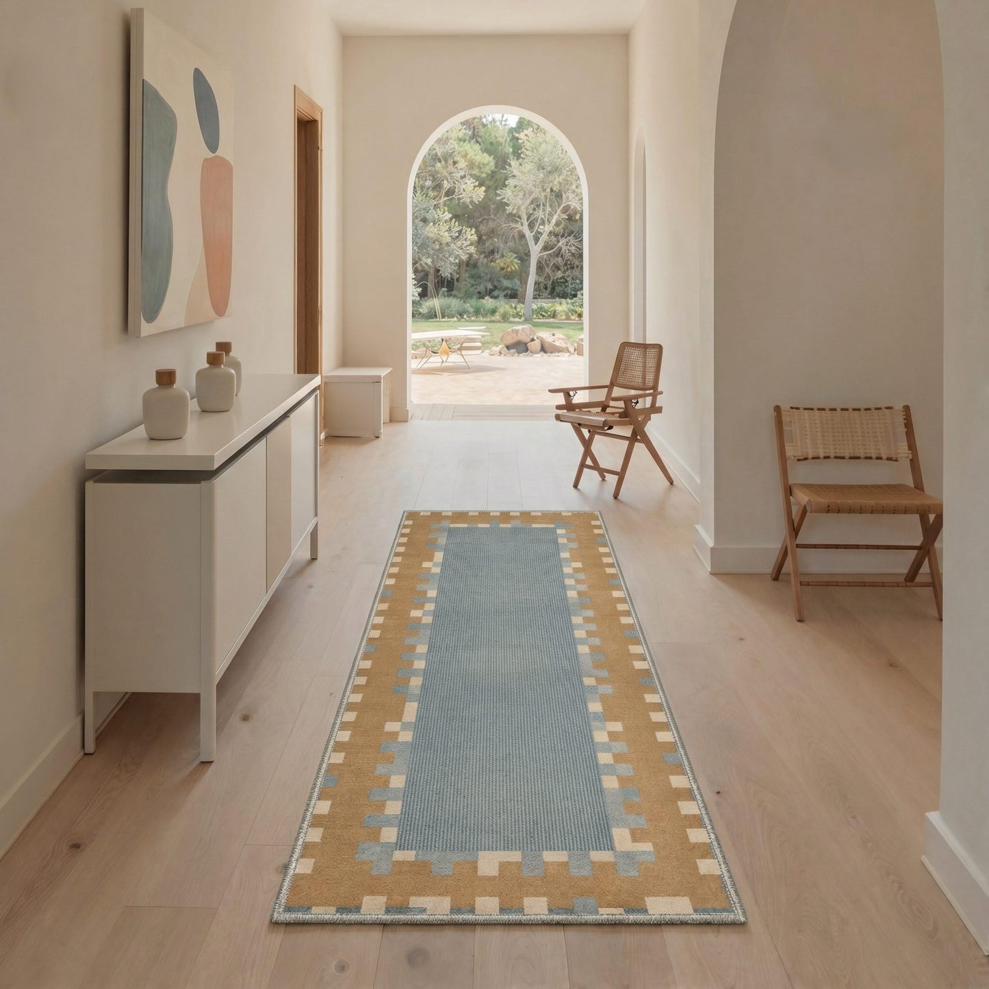 BEIMO 8X10 Area Rugs Minimalist Geometric Blocks Rug, Low Pile Non Slip Machine Washable Indoor Rug for Living Room Bedroom Dining Room Home Office, Dusty Camel
