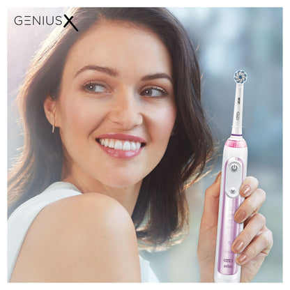 Oral-B Genius X with Artificial Intelligence Blush Pink Electric Toothbrush, 1 Toothbrush Head, 6 Modes, Gum Pressure Sensor, USB Charging Travel Case, UK 2 Pin Plug, Gift for Men/Women
