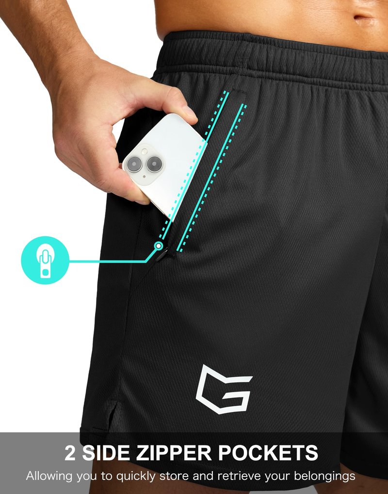 G Gradual Men's 5" Workout Running Shorts Quick Dry Lightweight Gym Shorts with Zip Pockets(Black,L5_L)