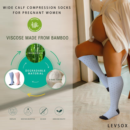 LEVSOX Bamboo Plus Size Compression Socks for Women Men Wide Calf 15-20mmHg Knee High for Pregnancy, Nurse, Travel, 3 Pair-polkadots, 3XL