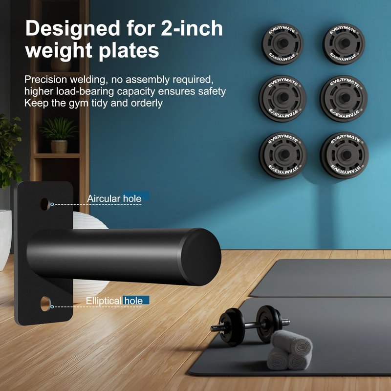 EVERYMATE Weight Plate Holder: Wall Mounted Weight Rack Storage for Olympic Weight Plate,Home Gym Organizer