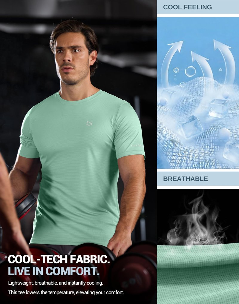 Men's Workout Breathable T-Shirts Dry Fit UPF 50+ Sun Shirts Quick Dry Cooling Tee for Athletic, Running, Hiking (Light Pea Green, 3XL)