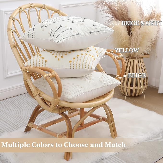 Mecatny Boho Outdoor Throw Pillow Covers 12X20 Set of 2, Farmhouse Lumbar Pillow Covers for Couch Sofa Living Room, Yellow & White