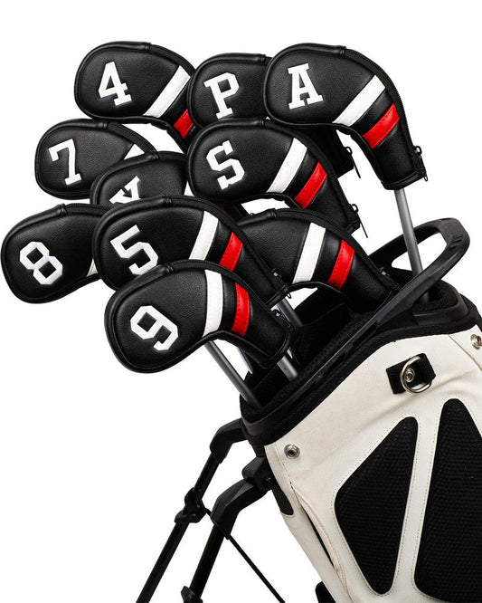 Big Teeth Golf Iron Headcovers, Colorful Iron Golf Club Covers Zipper Closure, Black and White Big Number Iron Golf Club Covers for Men